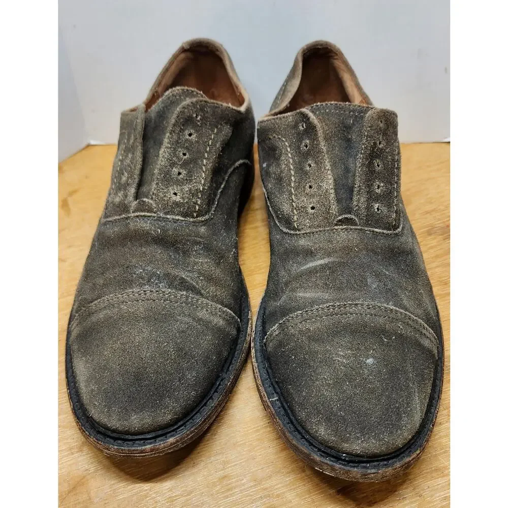 Frye Shoes Suede Paul Bal Brown Oxford Mens slip on Cap Toe‎ size 8.5D